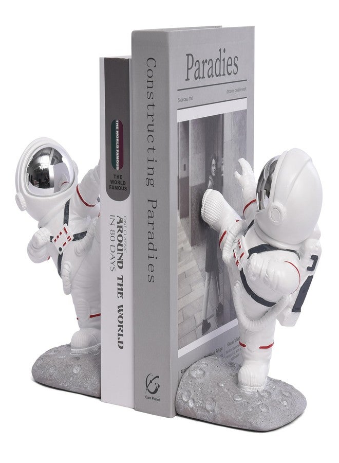 Kakizzy White Book Ends for Kids, Upgraded Astronaut Bookends Resin Spaceman Book Holders for Shelves Sturdy Book Stopper Book Ends to Hold Books Unique Outer Space Book Shelf Ends(F2-Silver Color) - Image 4