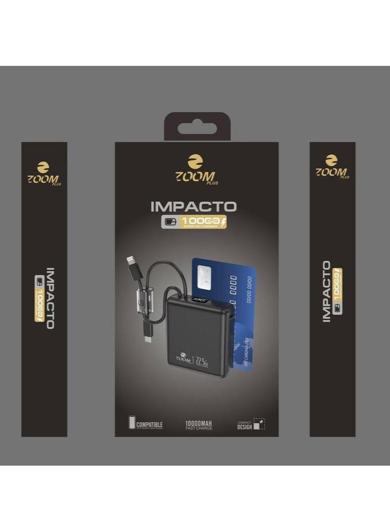 زوم بلس باور بانك زوم بلس ZP11B فائق النحافة بسعة 10,000 مللي أمبير/ساعة، إمباكتو فائق السرعة، بقوة 22.5 واط، أسود - Image 2