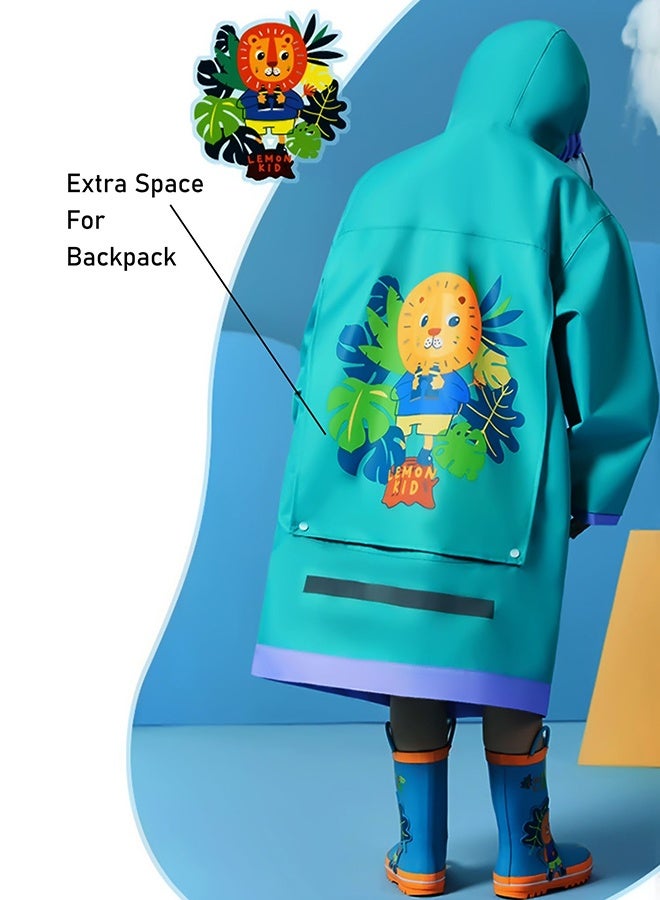 LITTLE SURPRISE BOX Little Surprise Box, Teal Orange Lion knee length raincoat for kids-XXL - Image 5