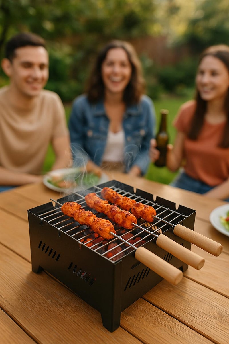 Chefman Portable Charcoal Barbeque Grill | Outdoor BBQ Set with 3 Skewers | Portable & Compact Tandoor for Home, Picnic, Camping - Image 5