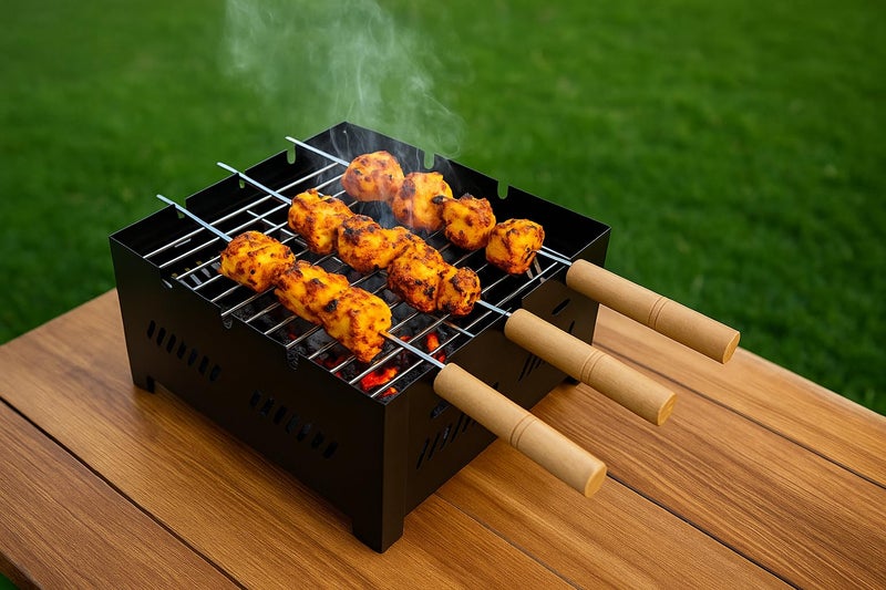 Chefman Portable Charcoal Barbeque Grill | Outdoor BBQ Set with 3 Skewers | Portable & Compact Tandoor for Home, Picnic, Camping - Image 1