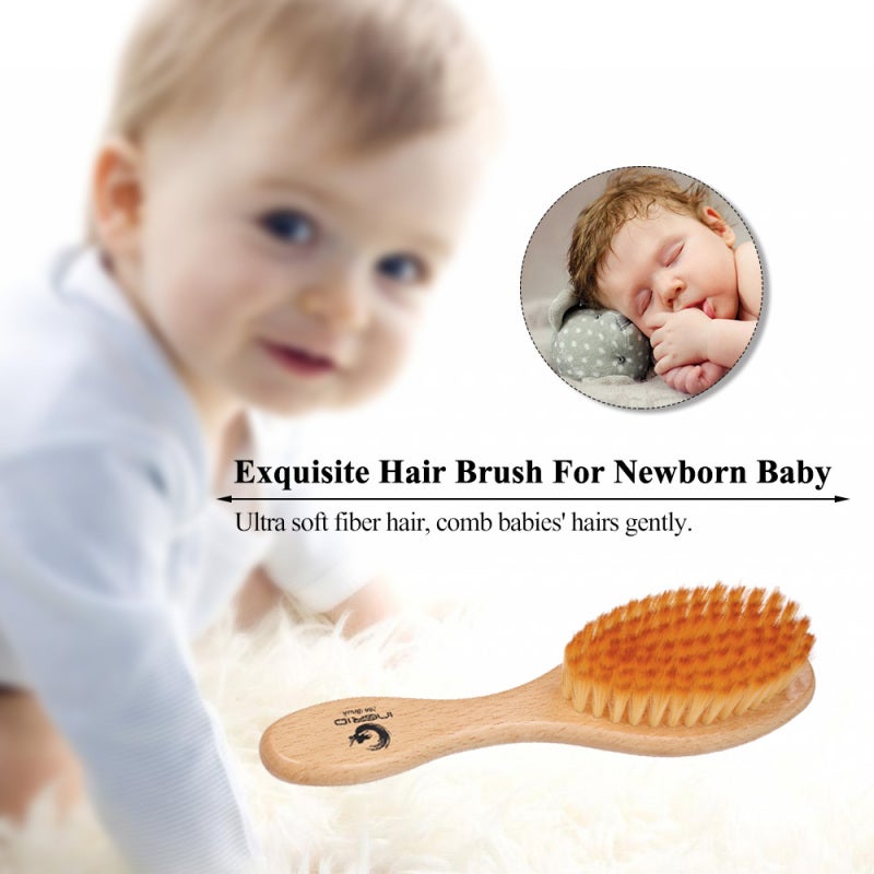 Baby Hair Brush: Ultra Soft Fiber Bristles, Safe Processed Edges, Wooden Handle - Gentle Scalp Massage, Tangle Detangling Hair Tool for Sensitive Baby Hair, Infant Care - Image 2