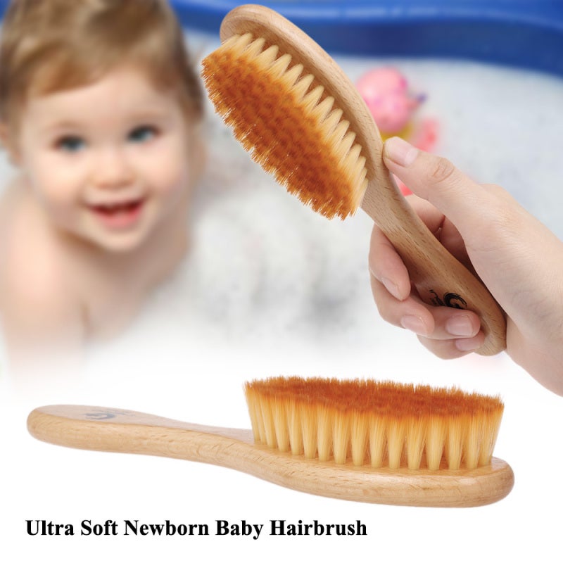 Baby Hair Brush: Ultra Soft Fiber Bristles, Safe Processed Edges, Wooden Handle - Gentle Scalp Massage, Tangle Detangling Hair Tool for Sensitive Baby Hair, Infant Care - Image 4