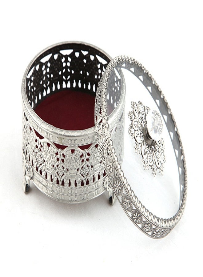 SEHAMANO Vintage Round Jewelry Decorative Trinket Box Ring Box Antique Metal Case 3.8 inch (Tin (Matt Gray), Small) - Image 2
