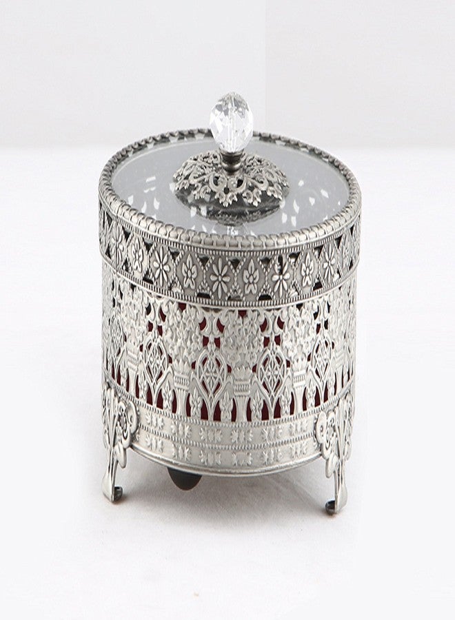 SEHAMANO Vintage Round Jewelry Decorative Trinket Box Ring Box Antique Metal Case 3.8 inch (Tin (Matt Gray), Small) - Image 1