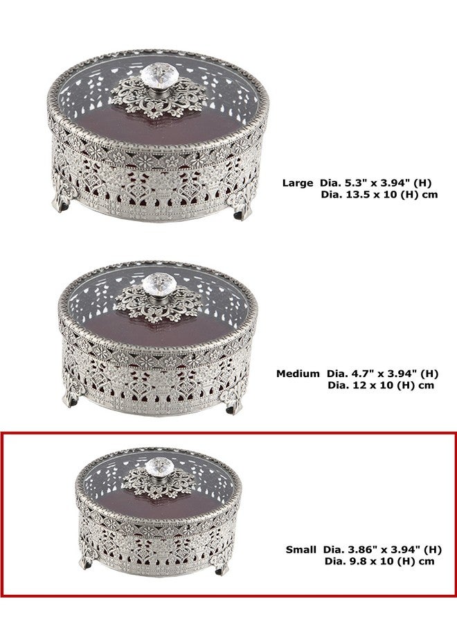 SEHAMANO Vintage Round Jewelry Decorative Trinket Box Ring Box Antique Metal Case 3.8 inch (Tin (Matt Gray), Small) - Image 3