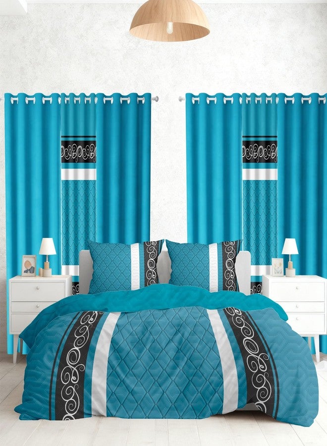 Reylox 9-Piece Queen Comforter Set with Curtains Blue Black Boho Microfiber Bohemian Bedroom - Image 1