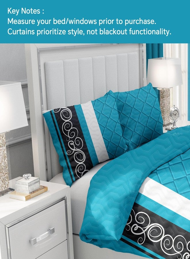 Reylox 9-Piece Queen Comforter Set with Curtains Blue Black Boho Microfiber Bohemian Bedroom - Image 2