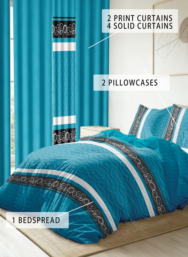 Reylox 9-Piece Queen Comforter Set with Curtains Blue Black Boho Microfiber Bohemian Bedroom - Image 3
