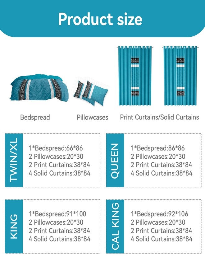 Reylox 9-Piece Queen Comforter Set with Curtains Blue Black Boho Microfiber Bohemian Bedroom - Image 5