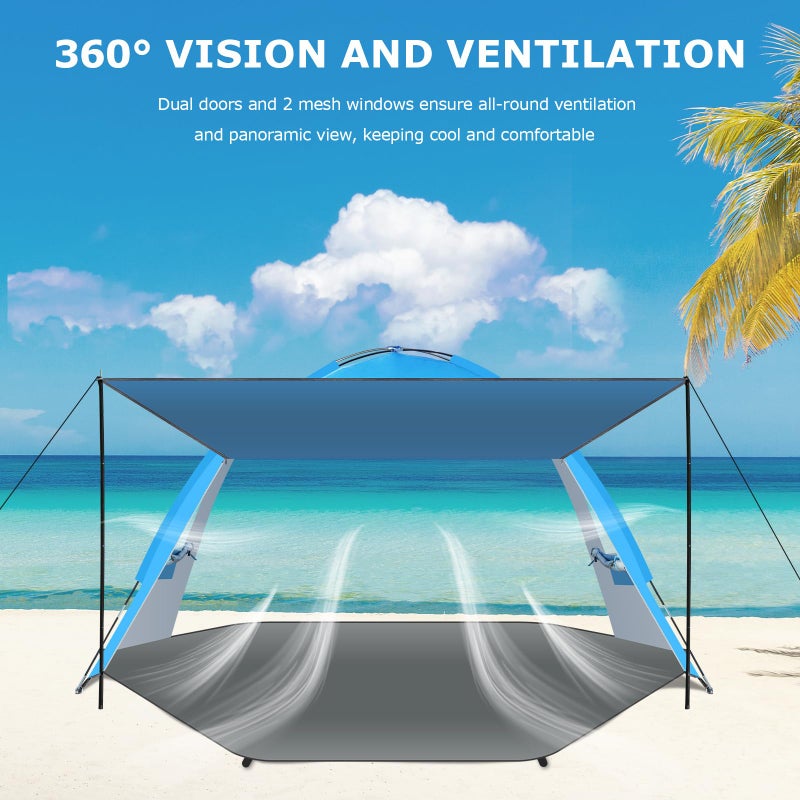 Gorich Beach Tent with Canopy - Easy Setup 3-4/5-6/7-8 Person Portable Sun Shelter, UPF 50+ UV Protection Sun Shade, Lightweight & Compact Beach Cabana for Family Travel - Image 4