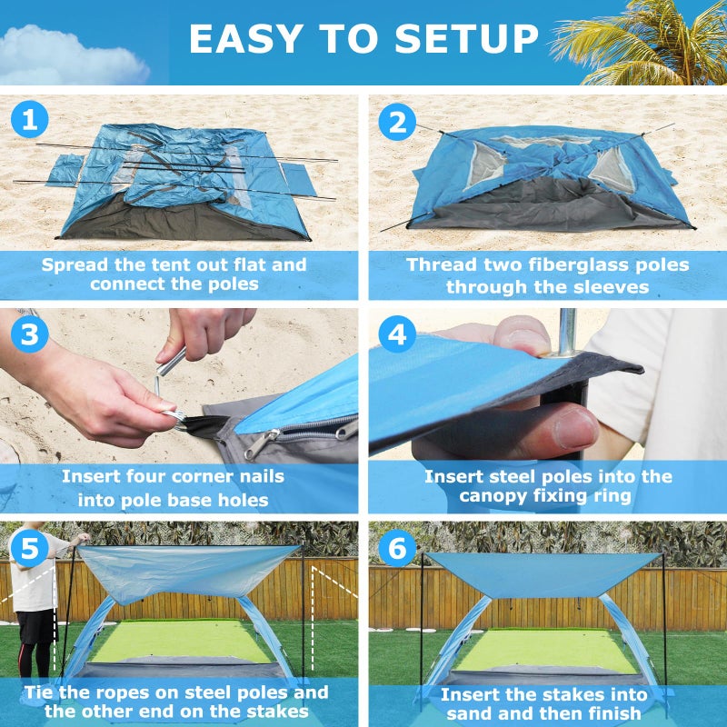 Gorich Beach Tent with Canopy - Easy Setup 3-4/5-6/7-8 Person Portable Sun Shelter, UPF 50+ UV Protection Sun Shade, Lightweight & Compact Beach Cabana for Family Travel - Image 5