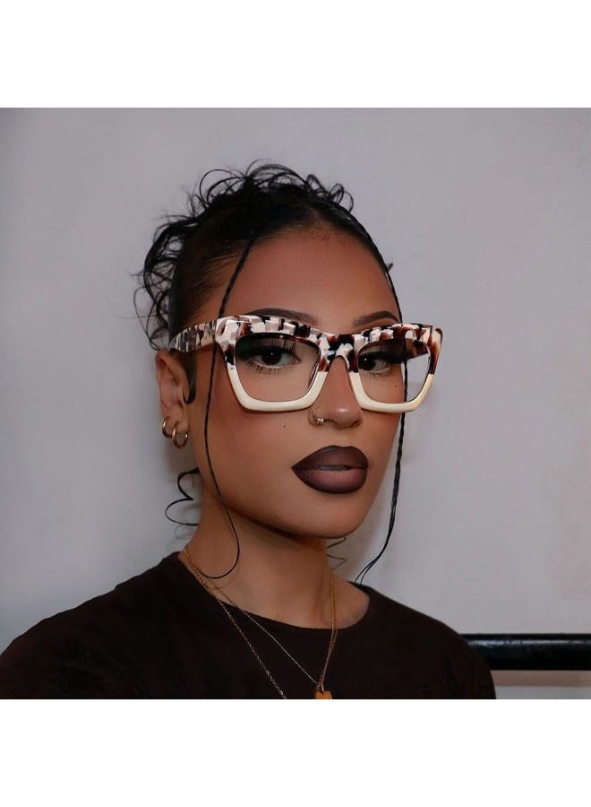 Vooglam Rectangle Eyeglasses for Women with Non-prescription Clear Lens Sienna Light Tortoise GWA035804-01, Light Tortoise, L - Image 2