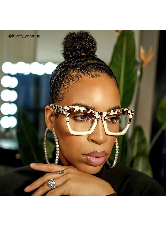 Vooglam Rectangle Eyeglasses for Women with Non-prescription Clear Lens Sienna Light Tortoise GWA035804-01, Light Tortoise, L - Image 3