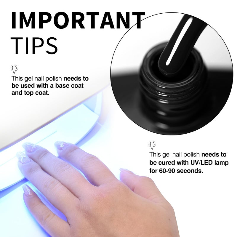 CANNI Black Gel Nail Polish, 1Pcs Pure Black Color High Gloss Soak Off UV Gel Polish Nail French Manicure Salon DIY - Image 4