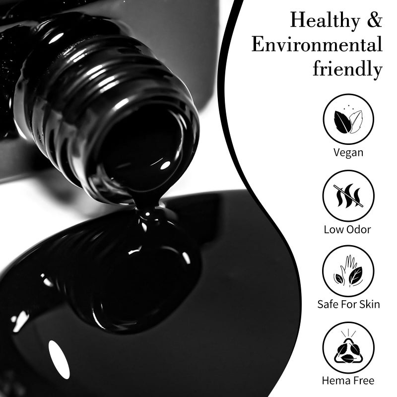 CANNI Black Gel Nail Polish, 1Pcs Pure Black Color High Gloss Soak Off UV Gel Polish Nail French Manicure Salon DIY - Image 2