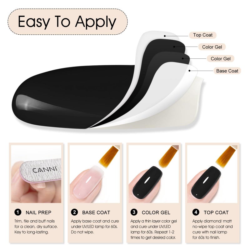 CANNI Black Gel Nail Polish, 1Pcs Pure Black Color High Gloss Soak Off UV Gel Polish Nail French Manicure Salon DIY - Image 5