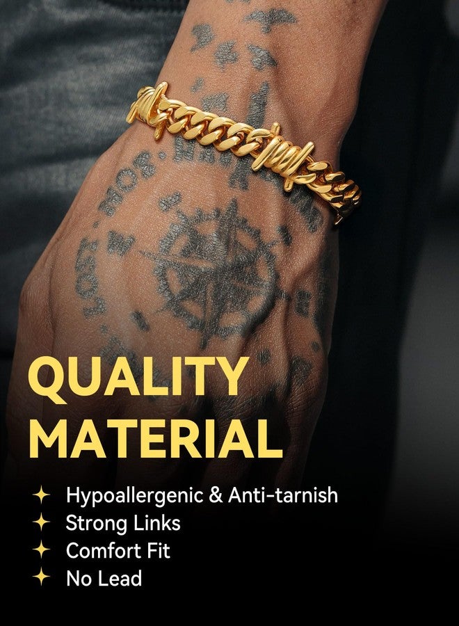 ChainsHouse Barbed Wire Bracelet, Cuban Link Chain Bracelet for Men, Stainless Steel Gothic Punk Thorns Hand Chain, Hip Hop Jewelry, 7mm/9 mm Width, 7"-8.3" Length, Send Gift Box, 7 inch, Metal, no - Image 2