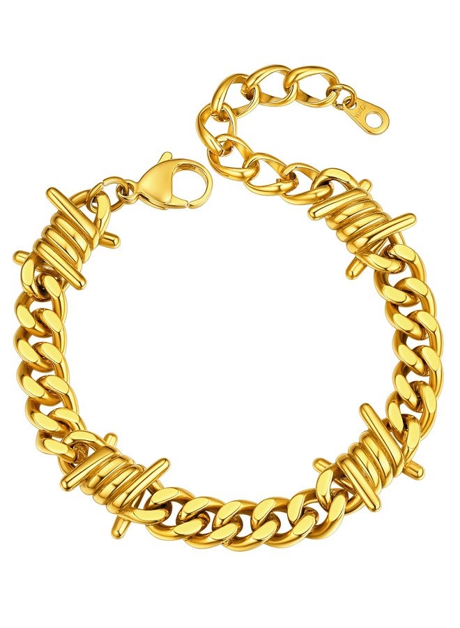 ChainsHouse Barbed Wire Bracelet, Cuban Link Chain Bracelet for Men, Stainless Steel Gothic Punk Thorns Hand Chain, Hip Hop Jewelry, 7mm/9 mm Width, 7"-8.3" Length, Send Gift Box, 7 inch, Metal, no - Image 1