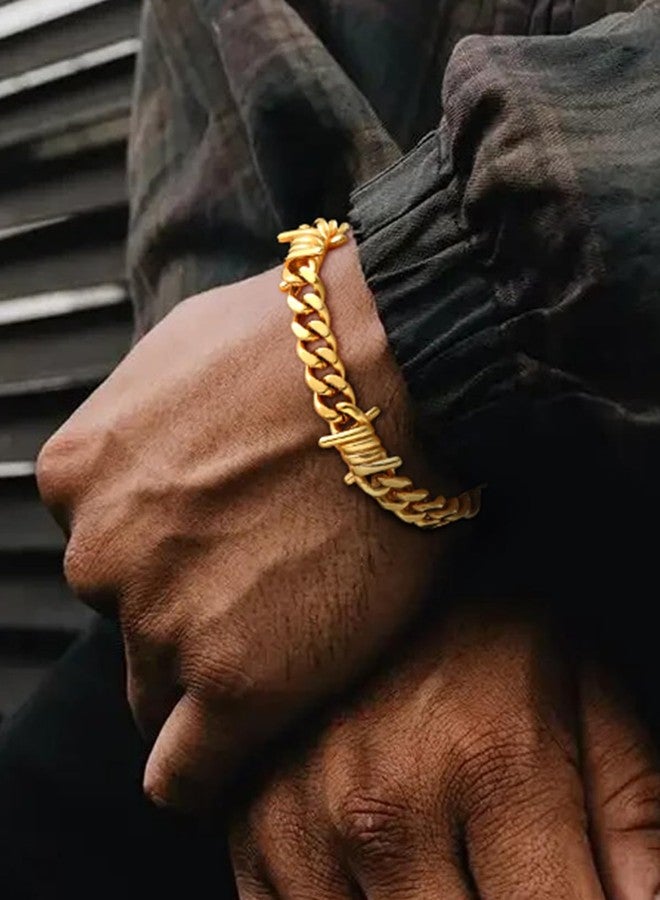ChainsHouse Barbed Wire Bracelet, Cuban Link Chain Bracelet for Men, Stainless Steel Gothic Punk Thorns Hand Chain, Hip Hop Jewelry, 7mm/9 mm Width, 7"-8.3" Length, Send Gift Box, 7 inch, Metal, no - Image 3