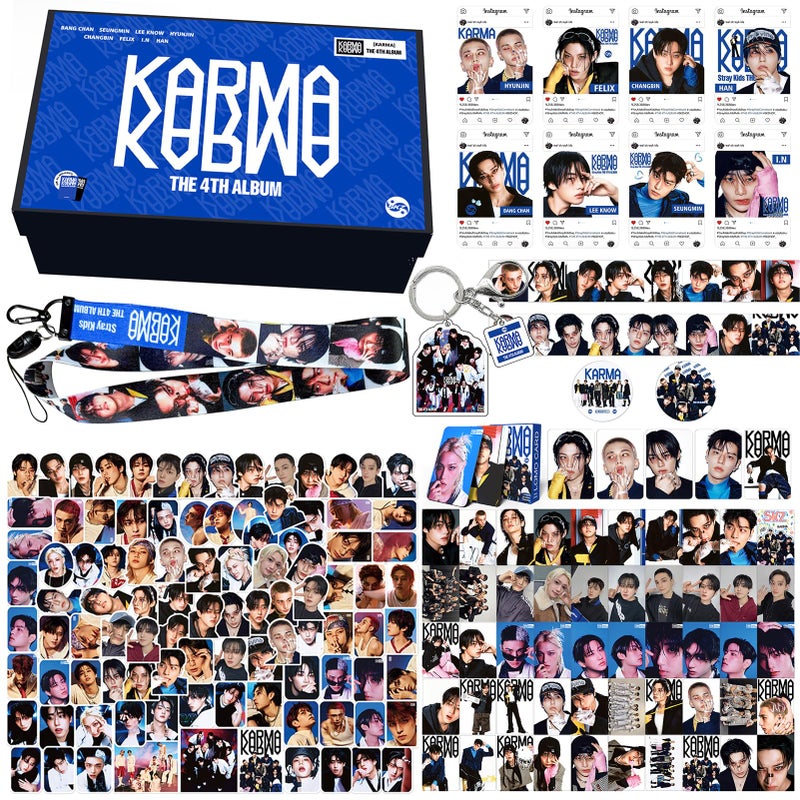 KPOPBP مجموعة هدايا ألبوم KPOPBP الجديد Karma، بطاقات صور، ملصقات لابتوب، سلسلة مفاتيح، حبال ولفائف شريط، هدية للأولاد والبنات من SKZ - Image 1