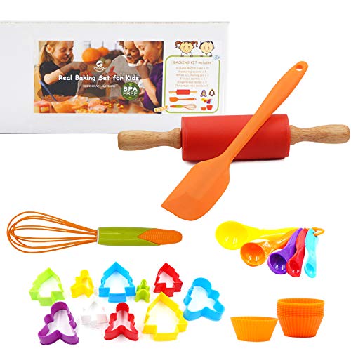 T TOSSOW TOSSOW Kids Baking Tools Set Cupcake Pop Maker with Rolling Pin,Muffin cups,Measuring Spoons,Cooking Baking Supplies 28-Piece Kids Baking Kits - Image 1