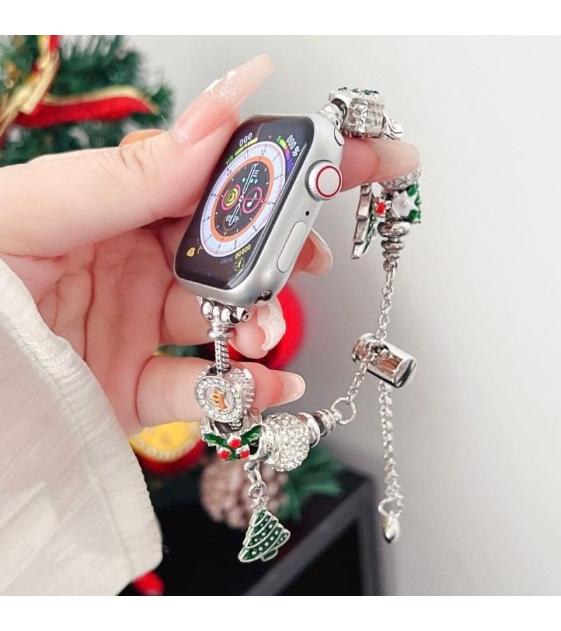 Fashionable Handmade Watch Bands Compatible With Apple Watch Series Ultra Se 11 10 9 8 7 6 5 4 3 2 1 Silvery 38mm 40mm 41mm 42mm 44mm 45mm 49mm Christmas Bell Decorations - Image 1