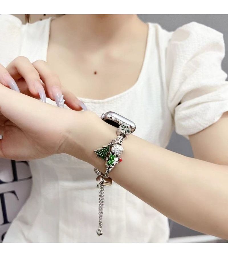 Fashionable Handmade Watch Bands Compatible With Apple Watch Series Ultra Se 11 10 9 8 7 6 5 4 3 2 1 Silvery 38mm 40mm 41mm 42mm 44mm 45mm 49mm Christmas Bell Decorations - Image 5