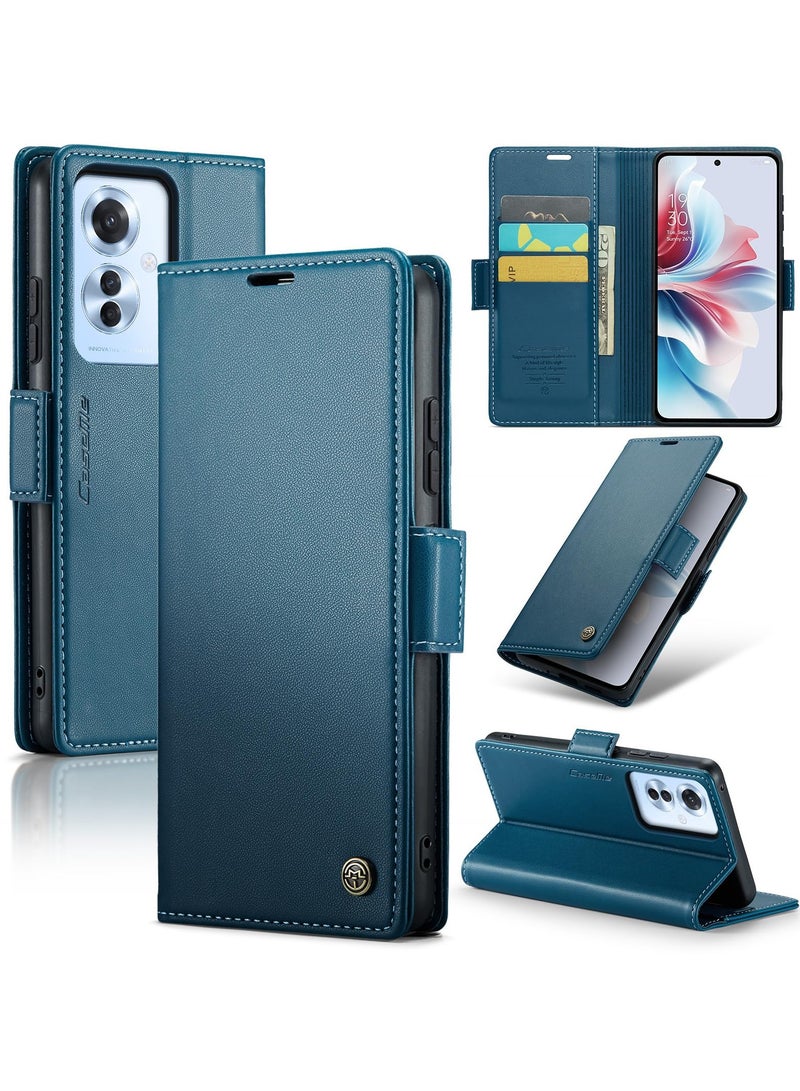 CaseMe Phone Case Luxury PU Leather Design Anti Fingerprint 023 Flip Cover Card Slot Holder Cover For Oppo Reno 11F (Blue) - Image 1