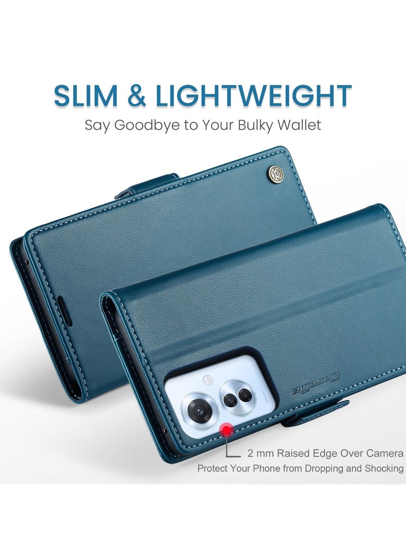 CaseMe Phone Case Luxury PU Leather Design Anti Fingerprint 023 Flip Cover Card Slot Holder Cover For Oppo Reno 11F (Blue) - Image 2