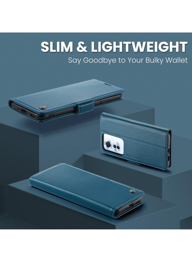 CaseMe Phone Case Luxury PU Leather Design Anti Fingerprint 023 Flip Cover Card Slot Holder Cover For Oppo Reno 11F (Blue) - Image 3