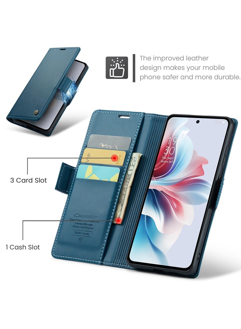 CaseMe Phone Case Luxury PU Leather Design Anti Fingerprint 023 Flip Cover Card Slot Holder Cover For Oppo Reno 11F (Blue) - Image 5