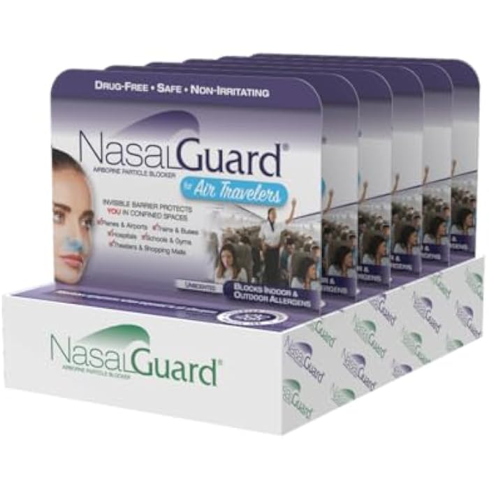 NasalGuard for Air Travelers | Cabin Air Protection Gel | Helps Block Dust, Mold & Airborne Contaminants | Drug-Free, Applied Around Nose | TSA Friendly | 150+ Uses (Unscented, 3g, Pack of 6) - Image 1