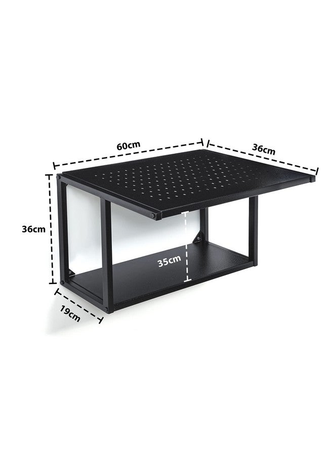 Livzing 2-Tier Microwave Oven Wall Mount Stand for Kitchen | Metal Holder Storage Rack | Wall Mount Microwave Oven Rack - Black - Image 2