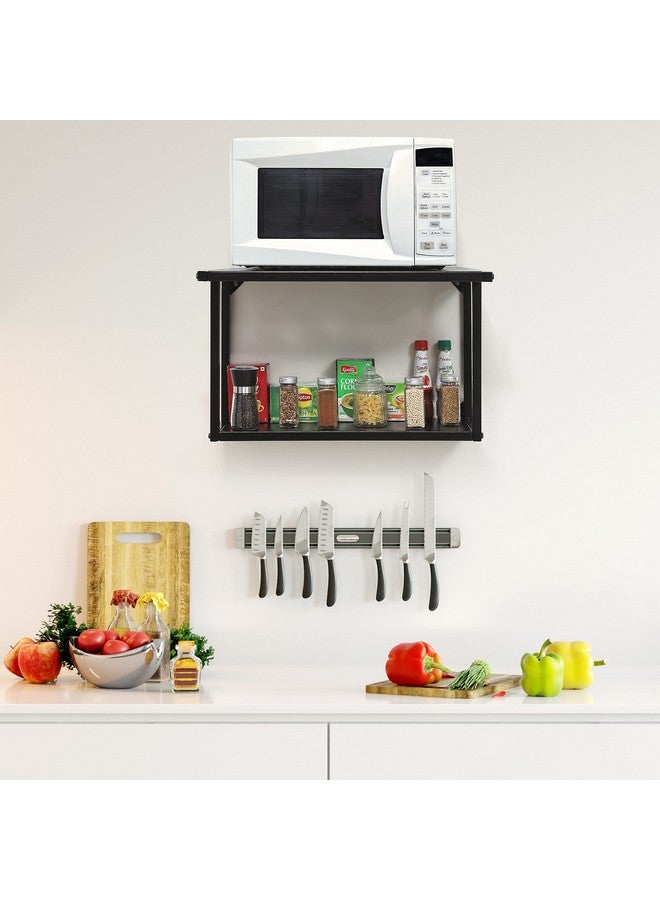 Livzing 2-Tier Microwave Oven Wall Mount Stand for Kitchen | Metal Holder Storage Rack | Wall Mount Microwave Oven Rack - Black - Image 1