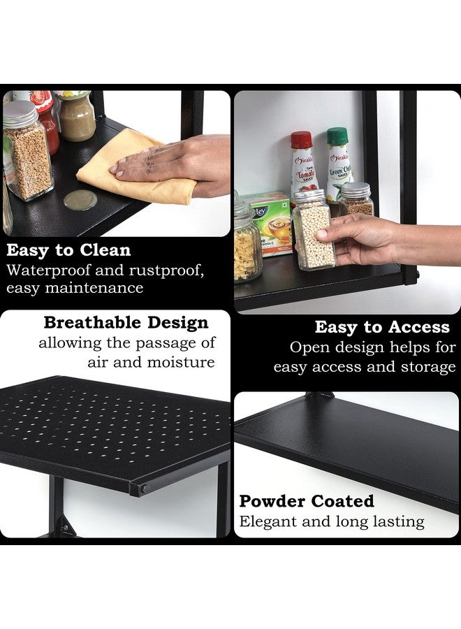Livzing 2-Tier Microwave Oven Wall Mount Stand for Kitchen | Metal Holder Storage Rack | Wall Mount Microwave Oven Rack - Black - Image 3