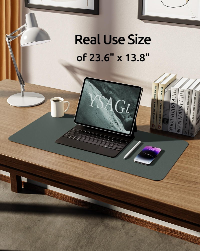 YSAGi Leather Desk Pad Protector, Office Desk Mat, Large Mouse Pad, Non-Slip PU Leather Desk Blotter, Laptop Desk Pad, Waterproof Desk Writing Pad for Home (23.6" x 13.8", Dark Green) - Image 5