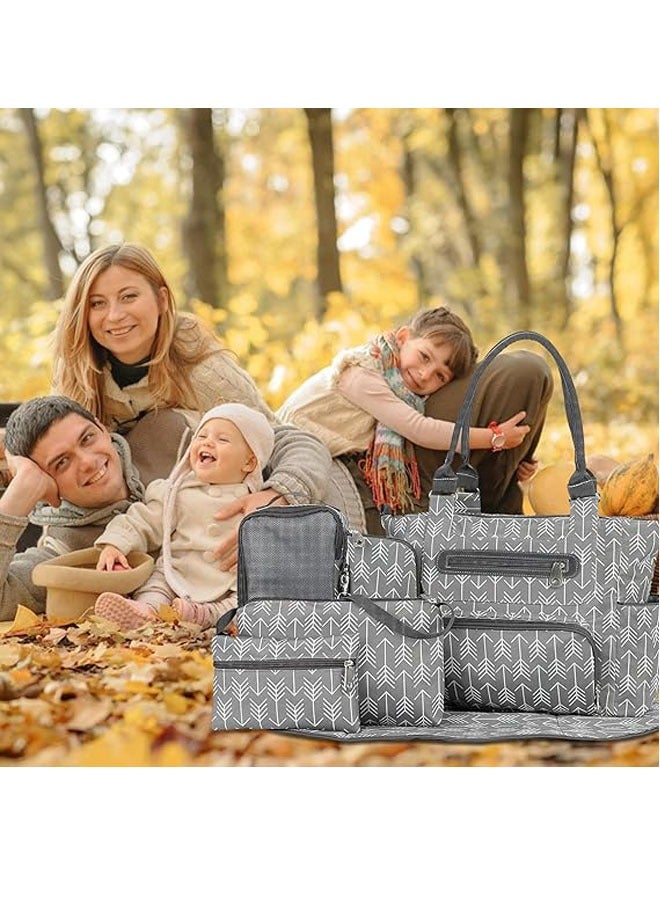 Enjoylifeme Pack Of 6 Diaper Bag Set 6With Stroller Hooks And Nappy Changing Mat Melange Grey - Image 2