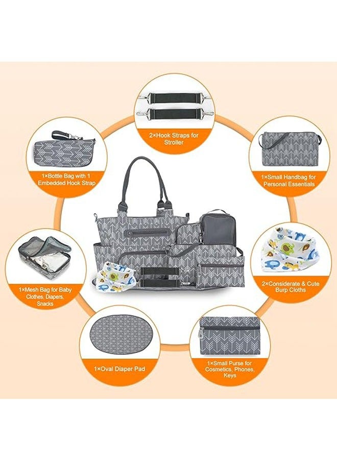 Enjoylifeme Pack Of 6 Diaper Bag Set 6With Stroller Hooks And Nappy Changing Mat Melange Grey - Image 5