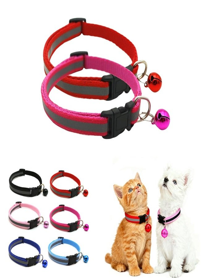 WeimoMonkey Puppy Collar with Bell,2-Pack Nylon Basic Dog Collars Reflective Cat Collars Girls for Boy Girls XXS Xs Cat Pet Animal Litter Tiny Kitten, XSmall,Pink+Red - Image 1