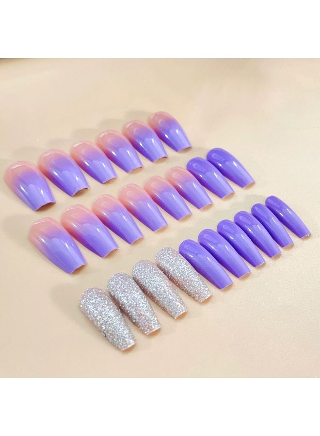 Goolsky Premium Gradient Purple Glitter Long Press-on Nails with Sparkling Chips for Dazzling Elegance - Image 2