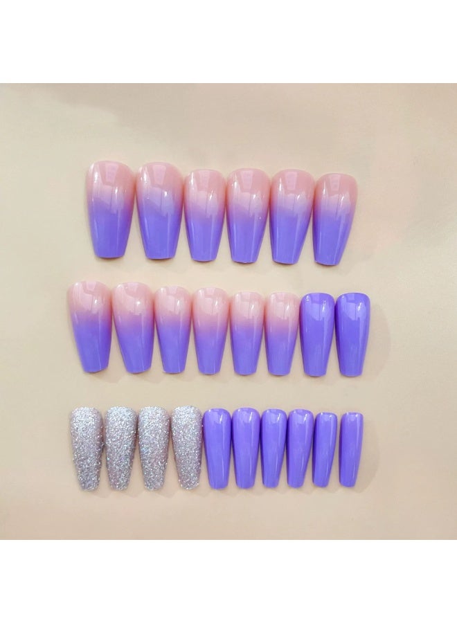 Goolsky Premium Gradient Purple Glitter Long Press-on Nails with Sparkling Chips for Dazzling Elegance - Image 3