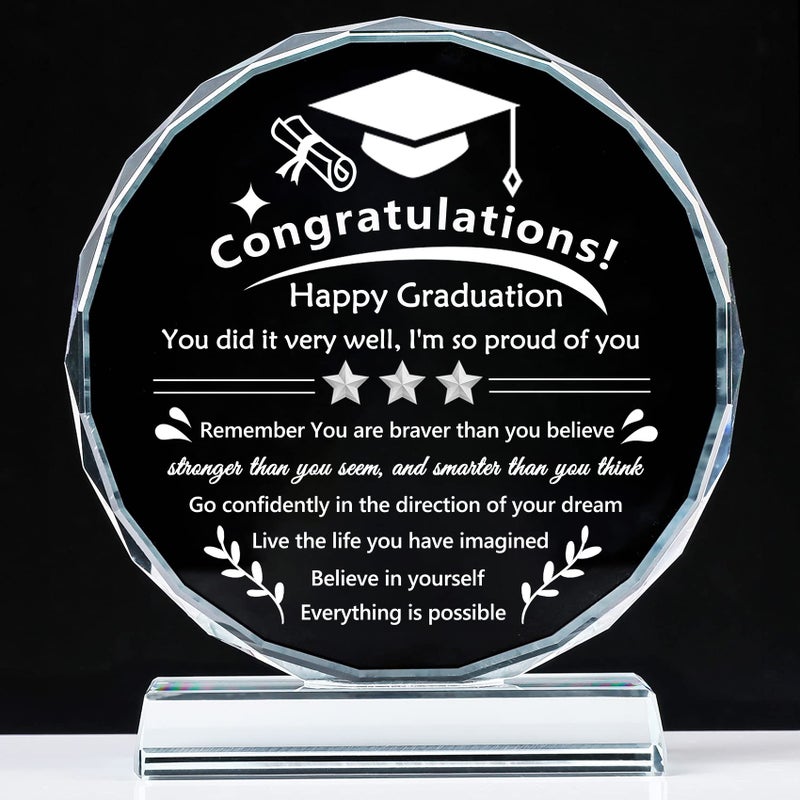 YWHL Inspirational Graduation Gifts for Her Him 2025 High School College Masters Degree PHD Graduation Gifts for Students Laser Engraved Crystal Keepsake Gift for Graduating Daughter Son Sister