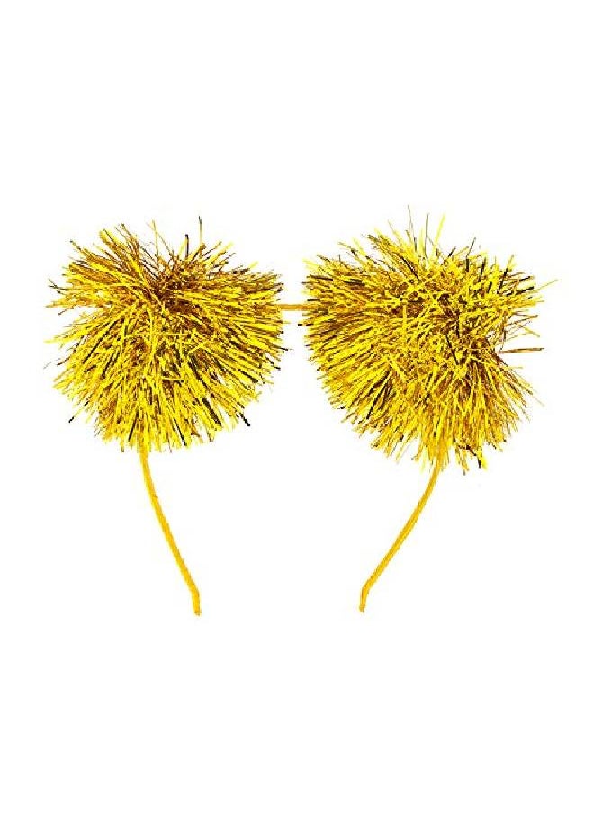 Lux Accessories Yellow Foil Strips Pom Poms Style Cat Ears Fashion Headband  - Image 1