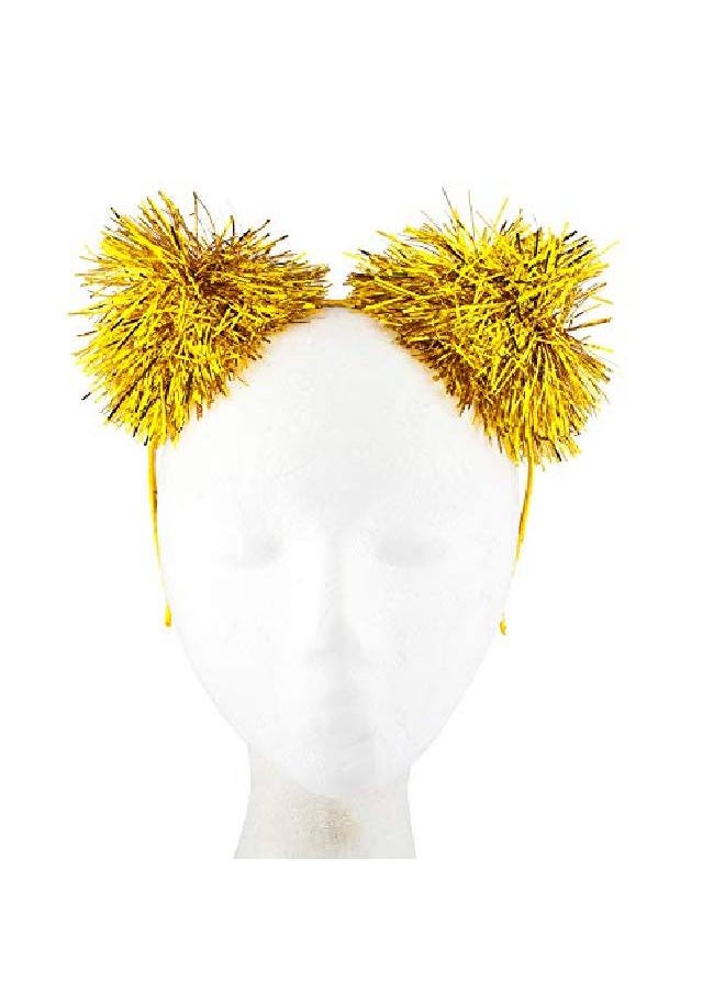 Lux Accessories Yellow Foil Strips Pom Poms Style Cat Ears Fashion Headband  - Image 3