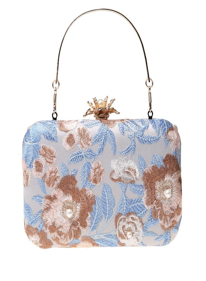 DA BODAN Womens Vintage Floral Beaded Sequin Tiny Clutch Embroidery Crossbody Evening Handbags for Wedding Party Prom Grey Size: 18*16cm - Image 1