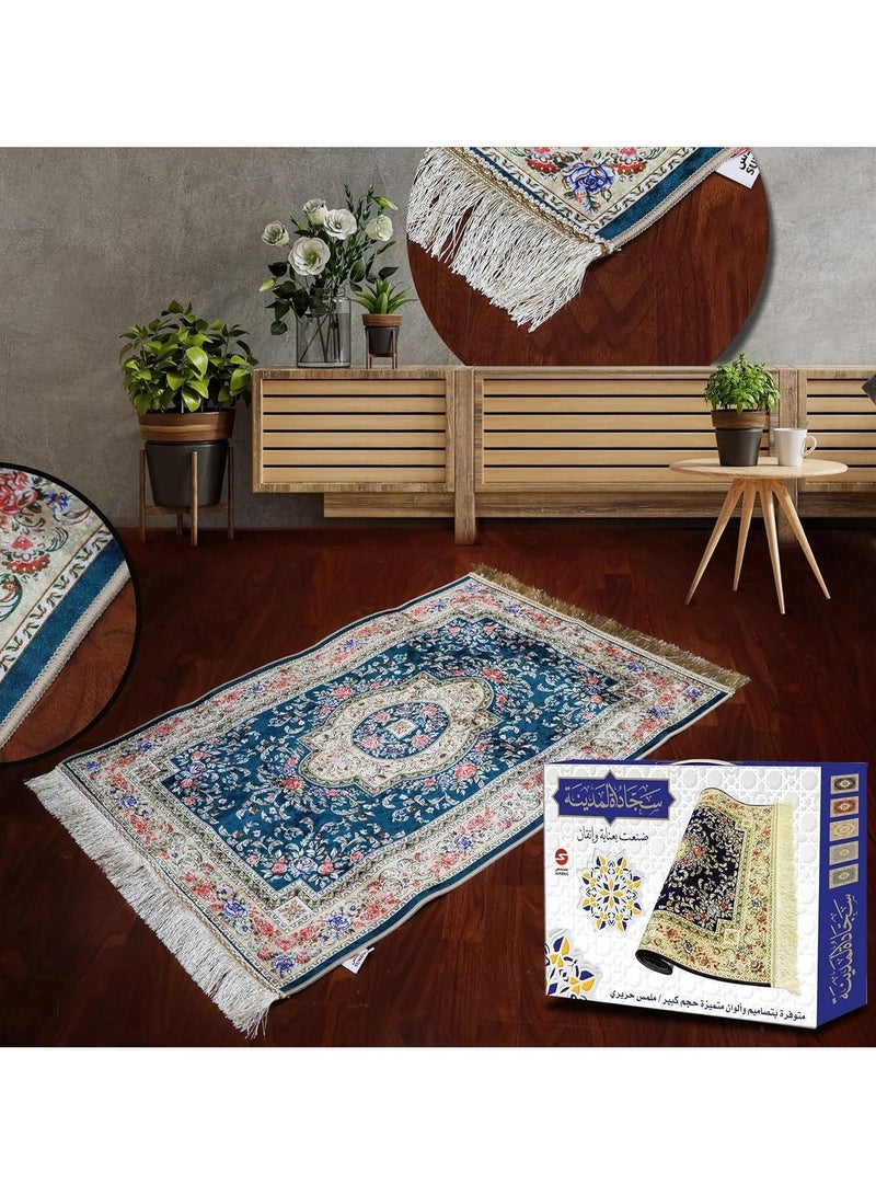 SUNDUS Luxury Madinah Prayer Mat, Size: 79 cm x 120 cm - Blue - Image 2