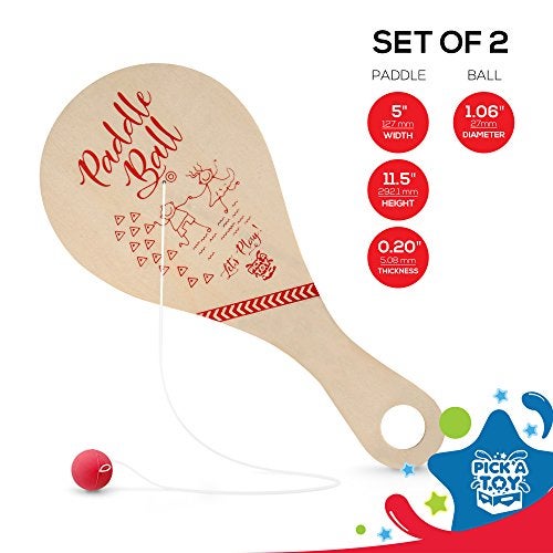 PICK A TOY Wooden Paddle Ball with String (Set of 2) with Green Carry Bag - Indoor Outdoor Toy: Kids Fun and Classic Paddleball Game for Boys and Girls, Party Favor Toys Ages 4+ - Image 3
