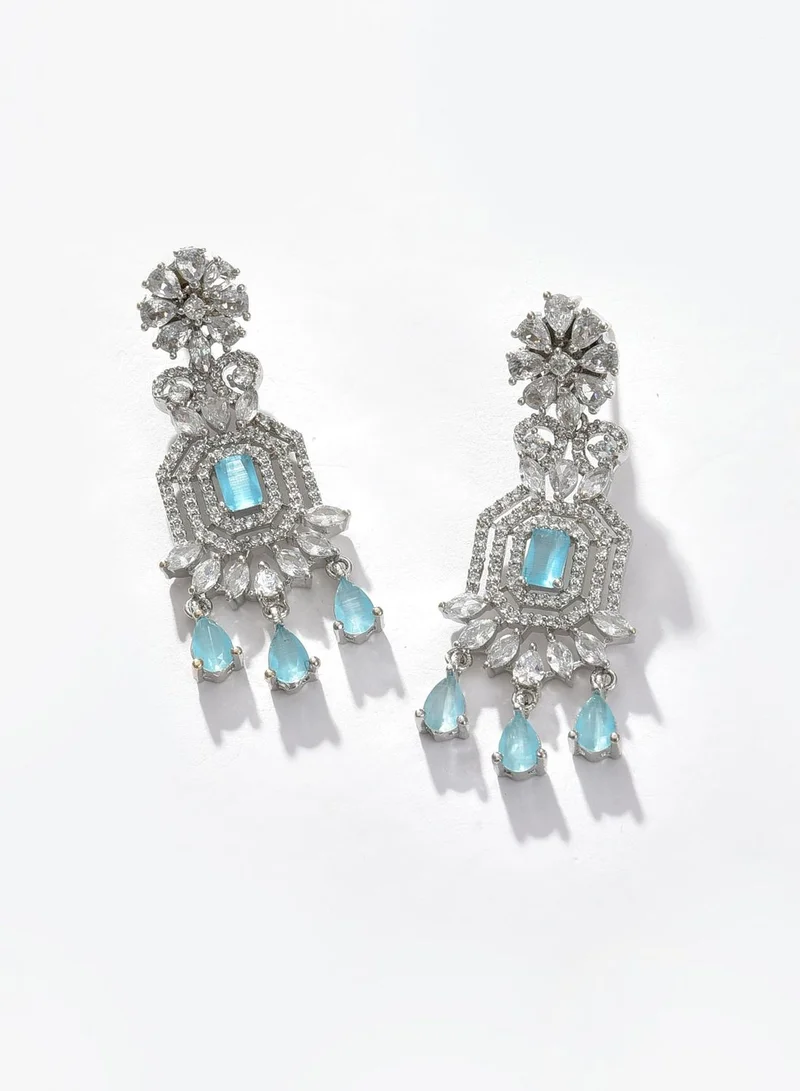 SOHI Silver Plated Designer Stone Necklace, Earrings and Maang Tikka Set Jewellery Set