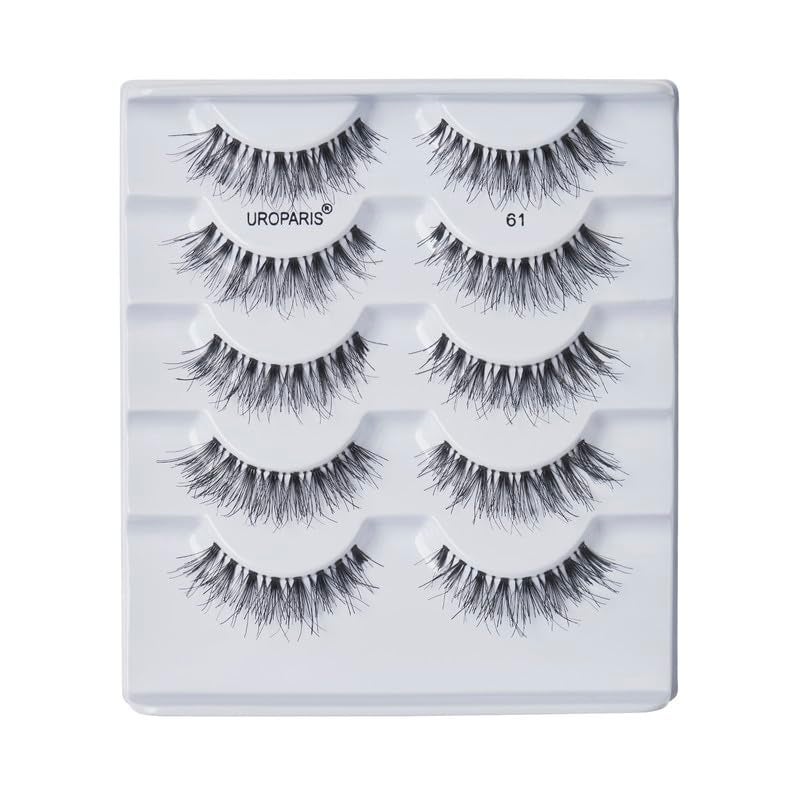 Uroparis 61 Eyelashes for Women — Pack of 5 Tapered Handmade Eye Lashes | Lightweight False Lashes with Premium Virgin Hair | Invisible Band | For Glam Look & Enhance Beauty (Black) - 5 Pair - Image 2